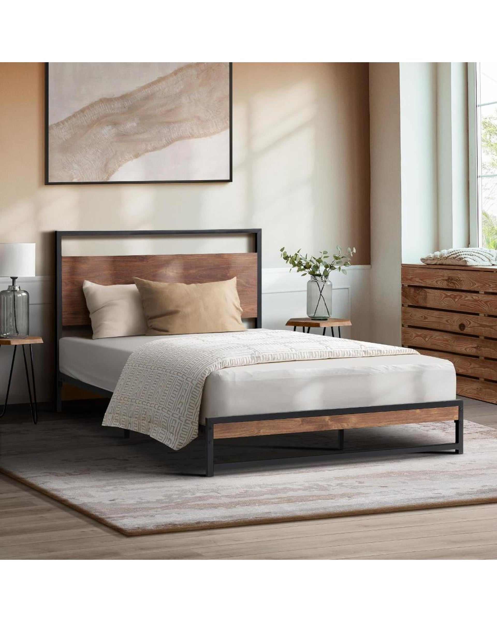 Olly Metal Bed Frame King Single Size Beds Base Platform Wood Oikiture