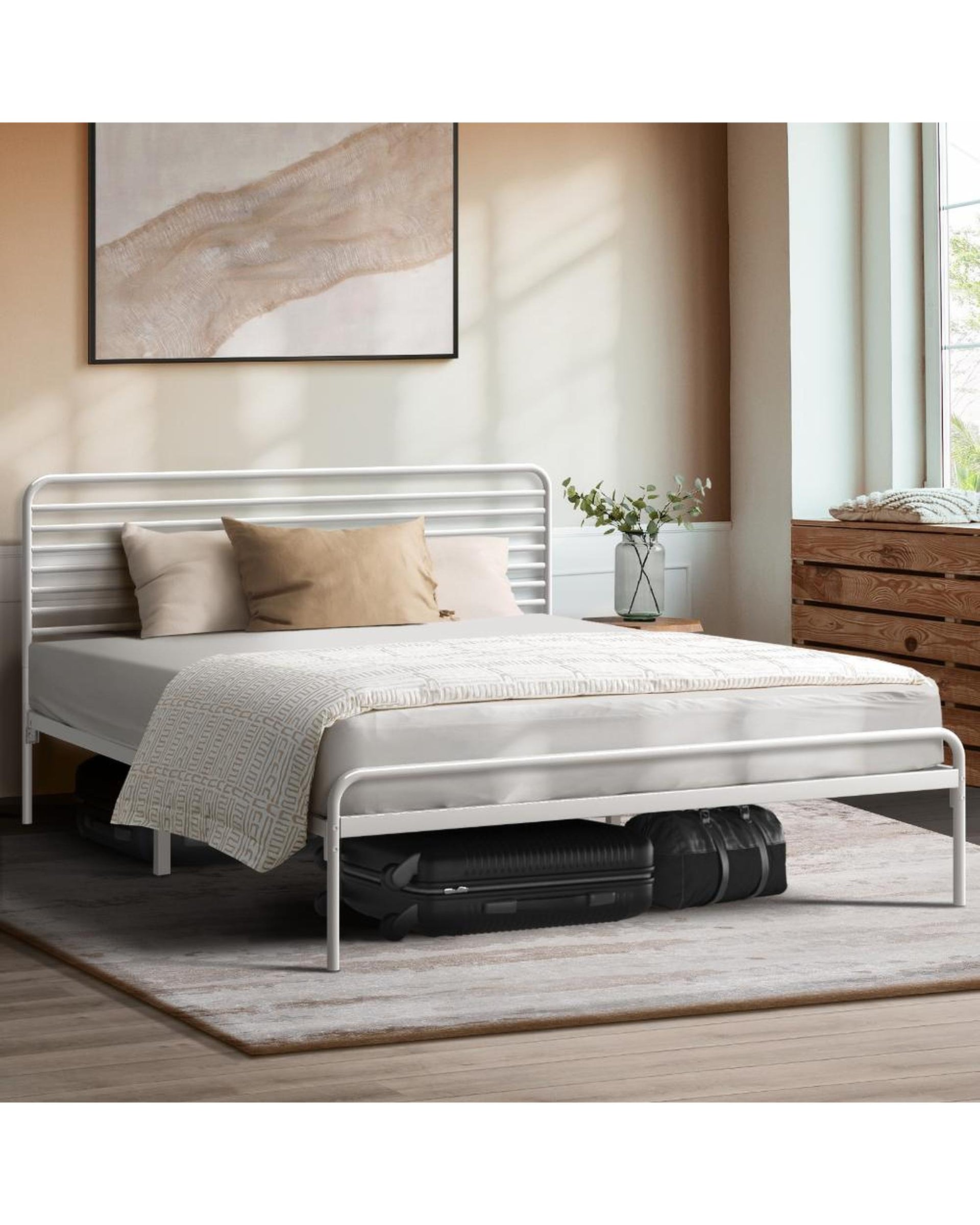PORTO Metal Bed Frame Railing-Style - WHITE Oikiture