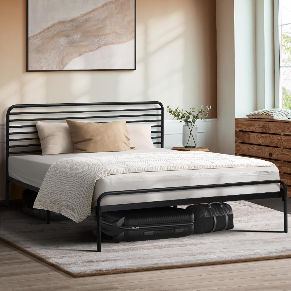 PORTO Metal Bed Frame Railing-Style - BLACK Oikiture