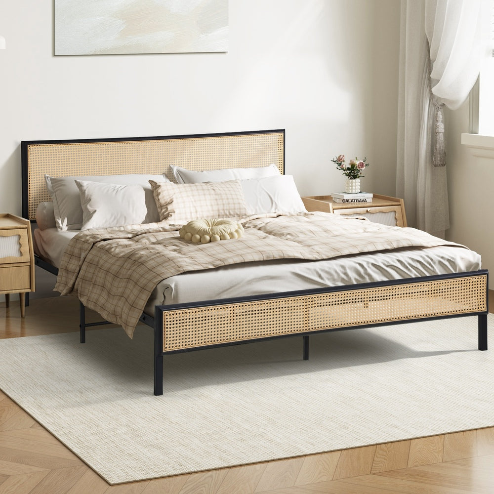 WAZE Metal Bed Frame - Rattan Board Oikiture
