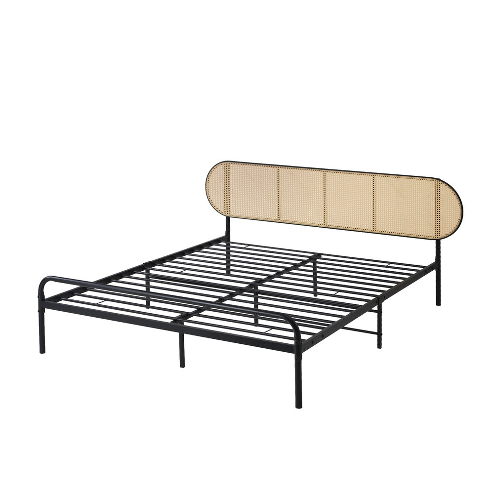 PA Bed Frame Metal Base - Rattan Headboard Oikiture