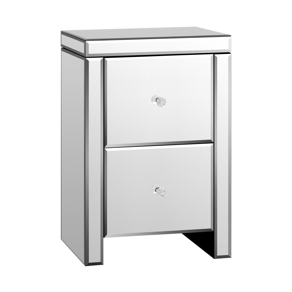 Mirrored Bedside Table with 2 Drawers Home Storage Cabiner Nightstand End Table Oikiture