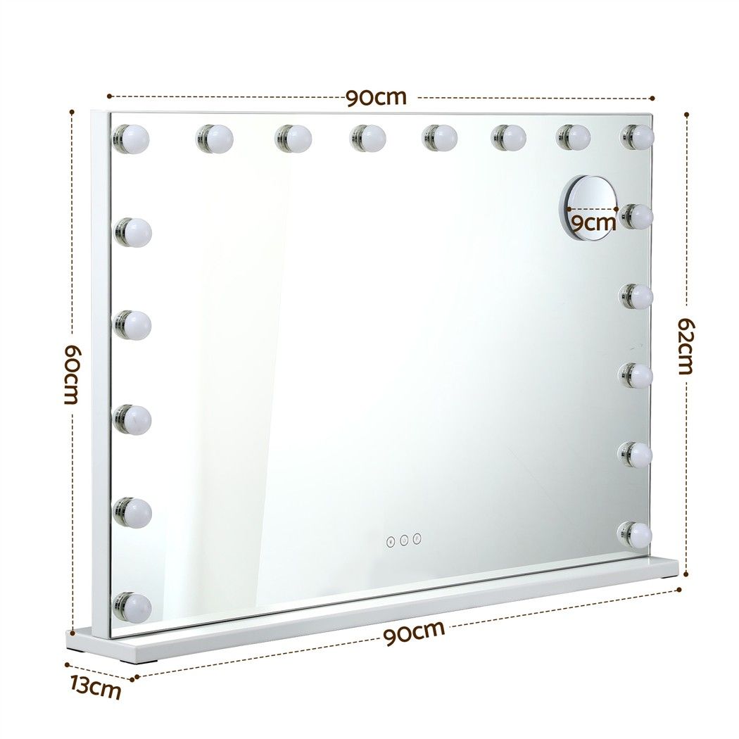 90x60cm Makeup Mirror Large Hollywood Vanity Mirror with 18 Dimmable LED Bulbs