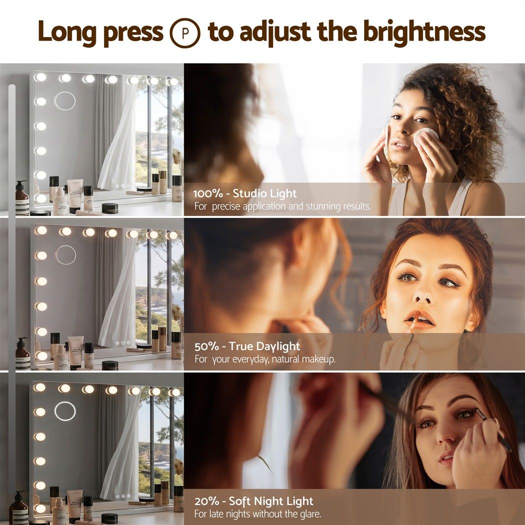 90x60cm Makeup Mirror Large Hollywood Vanity Mirror with 18 Dimmable LED Bulbs