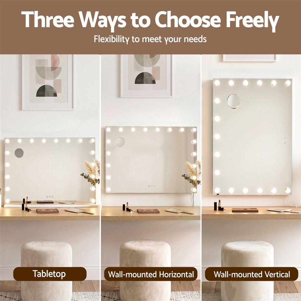 90x60cm Makeup Mirror Large Hollywood Vanity Mirror with 18 Dimmable LED Bulbs