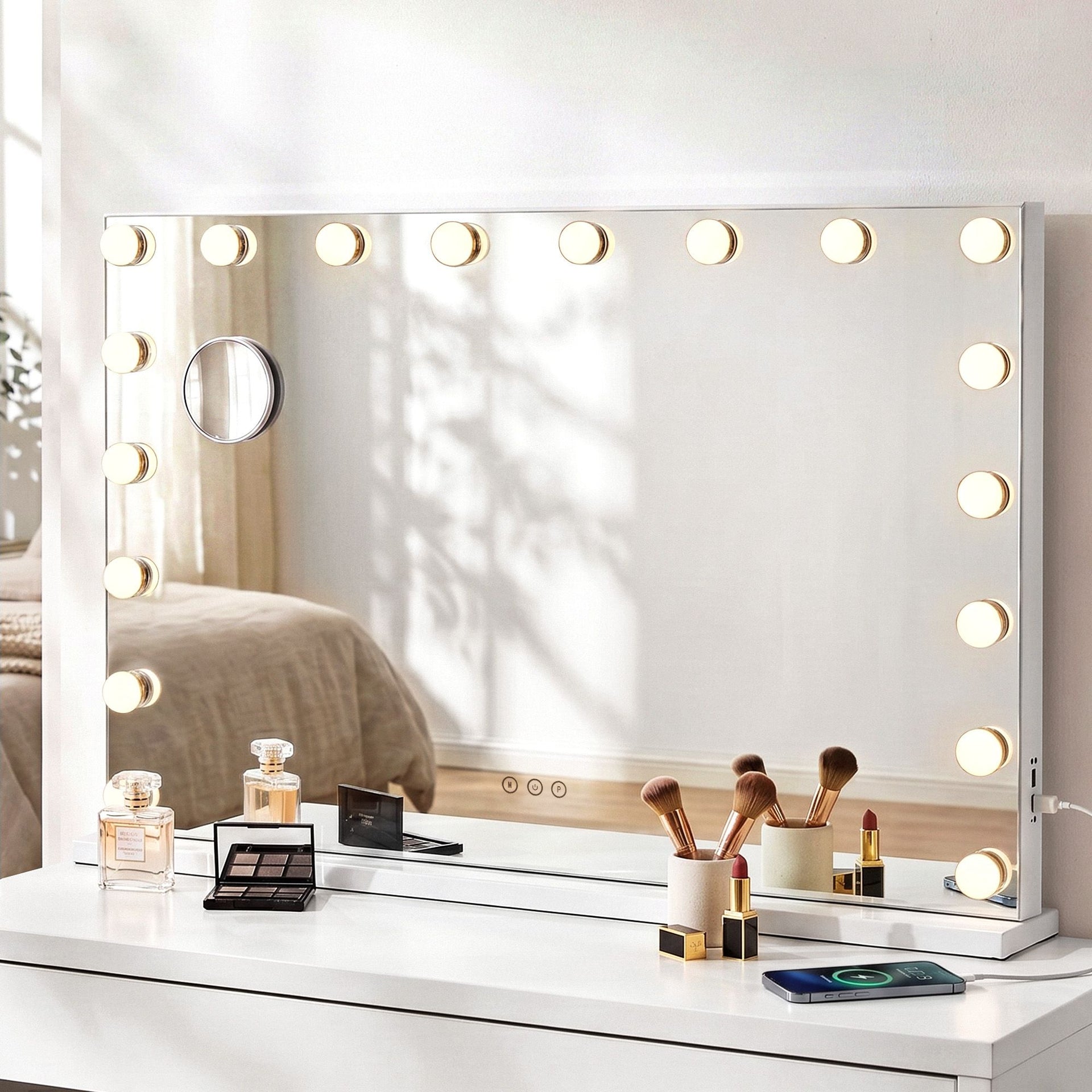 90x60cm Makeup Mirror Large Hollywood Vanity Mirror with 18 Dimmable LED Bulbs
