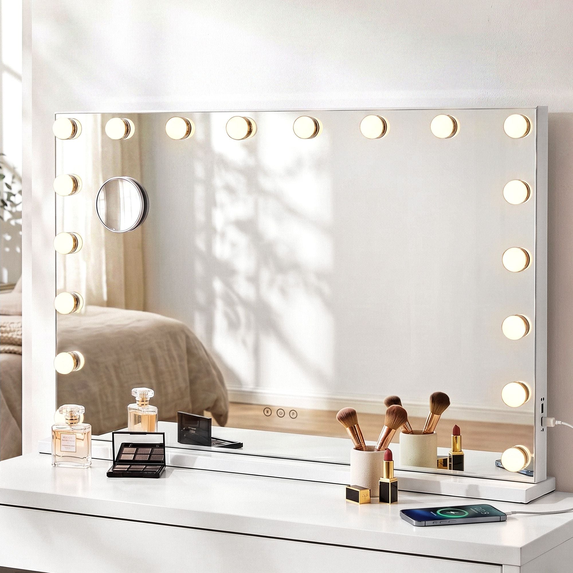 90x60cm Makeup Mirror Large Hollywood Vanity Mirror with 18 Dimmable LED Bulbs