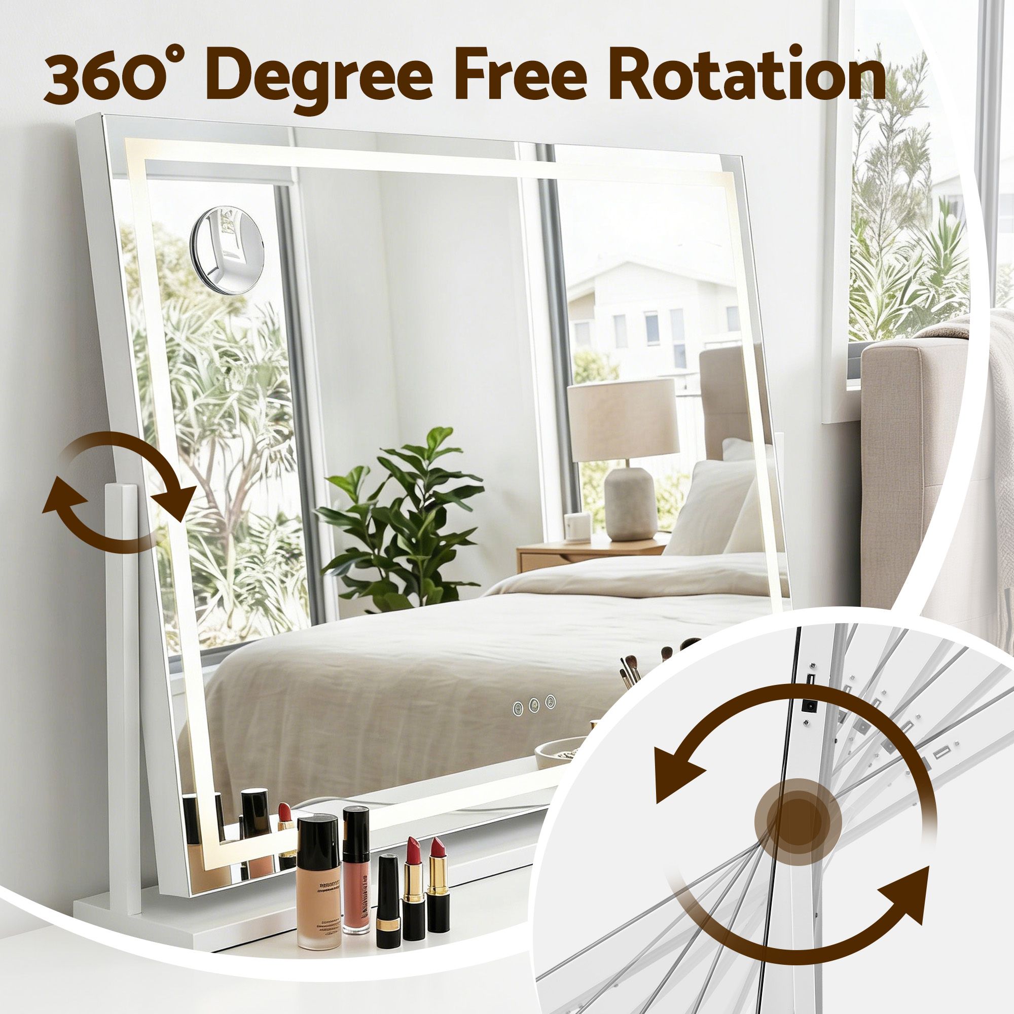 90x60cm Makeup Mirror 360 degree Rotatable Vanity Mirror 10x magnifing