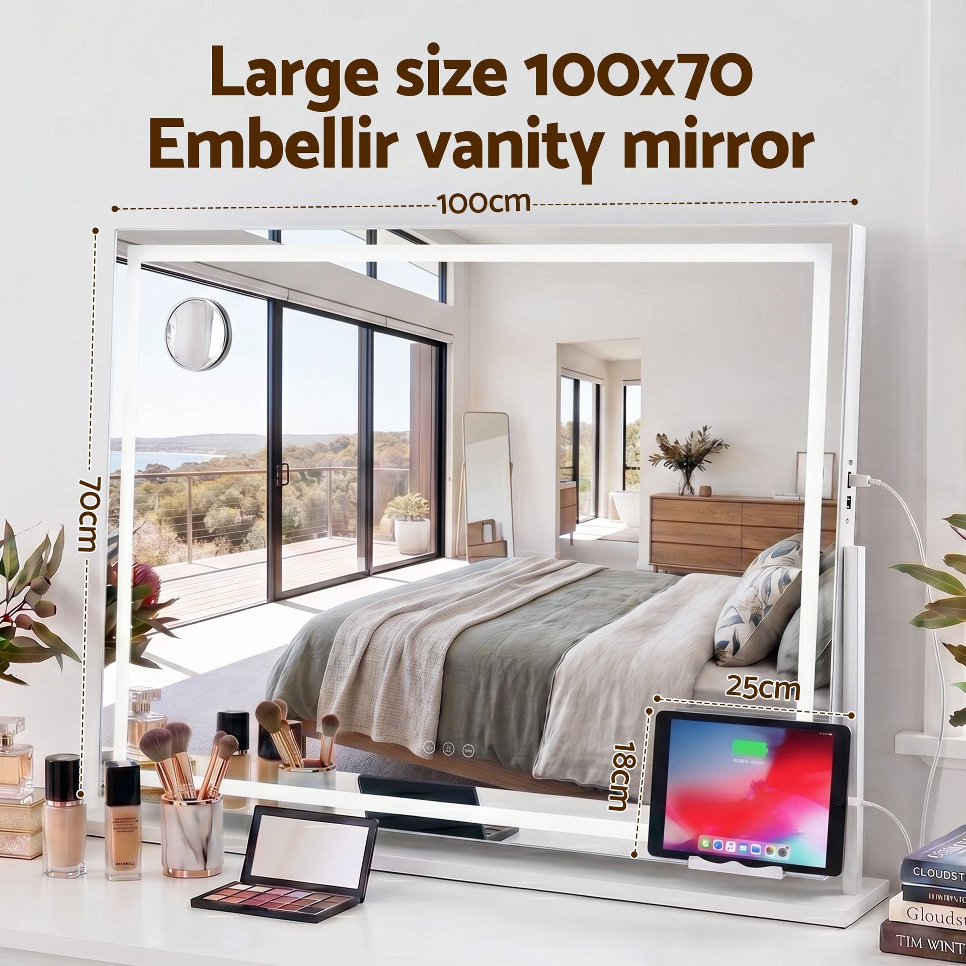 100x70cm Makeup Mirror 360 degree Rotatable Vanity Mirror 10x magnifing