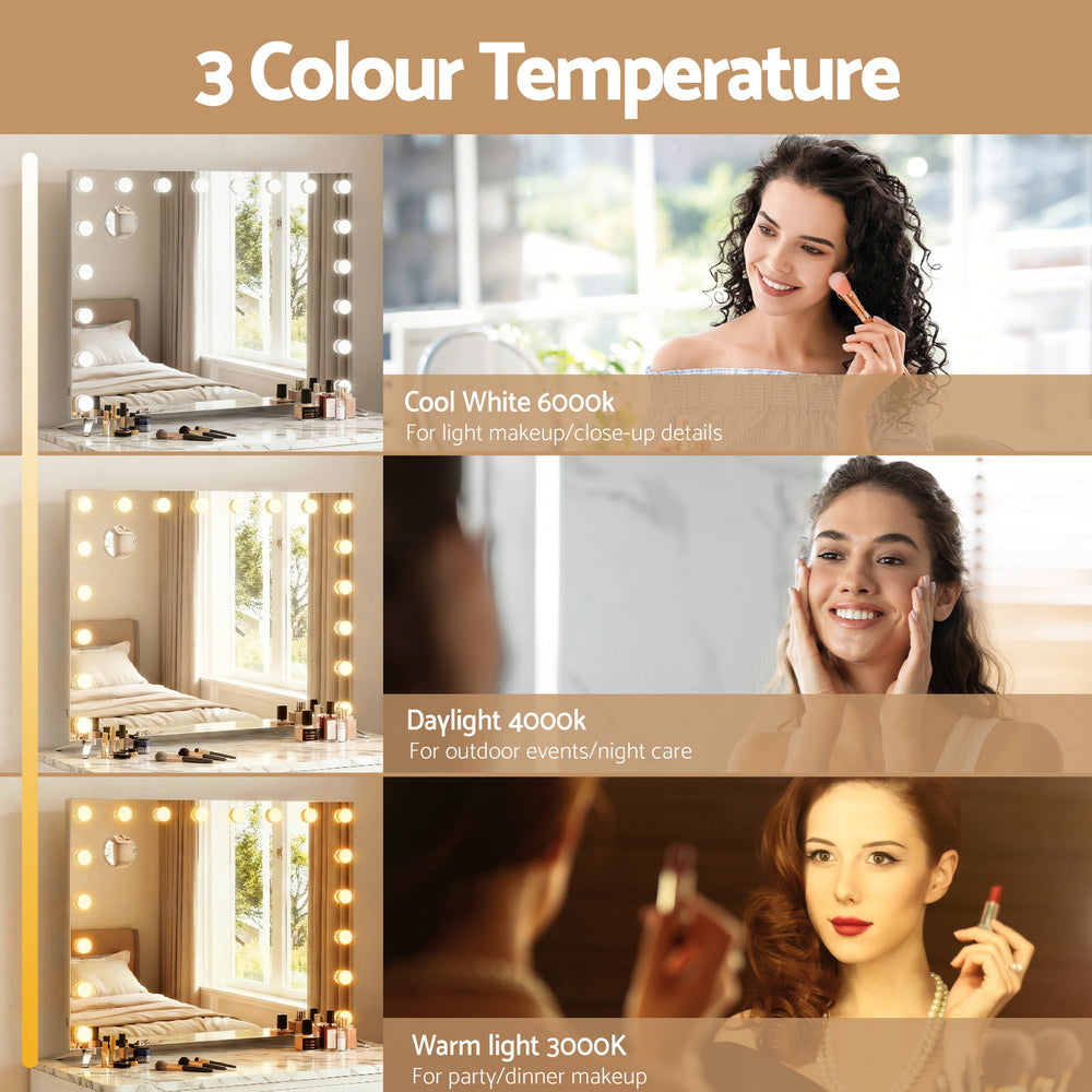 80x65cm Embellir Makeup Mirror Hollywood Vanity with LED Light Silver Legs Embellir