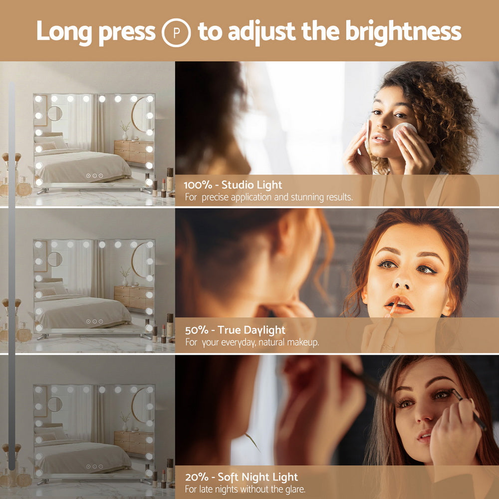 80x65cm Embellir Makeup Mirror Hollywood Vanity with LED Light Silver Legs Embellir