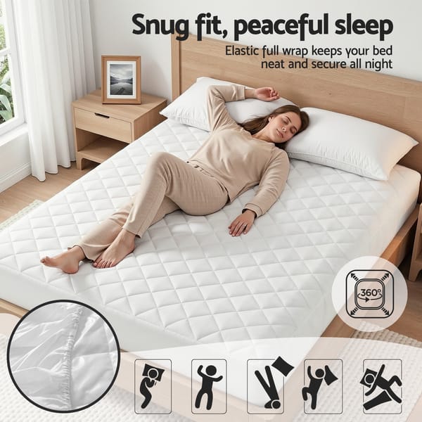 Giselle Waterproof Mattress Protector 100% Cotton Quilted Fitted Cover