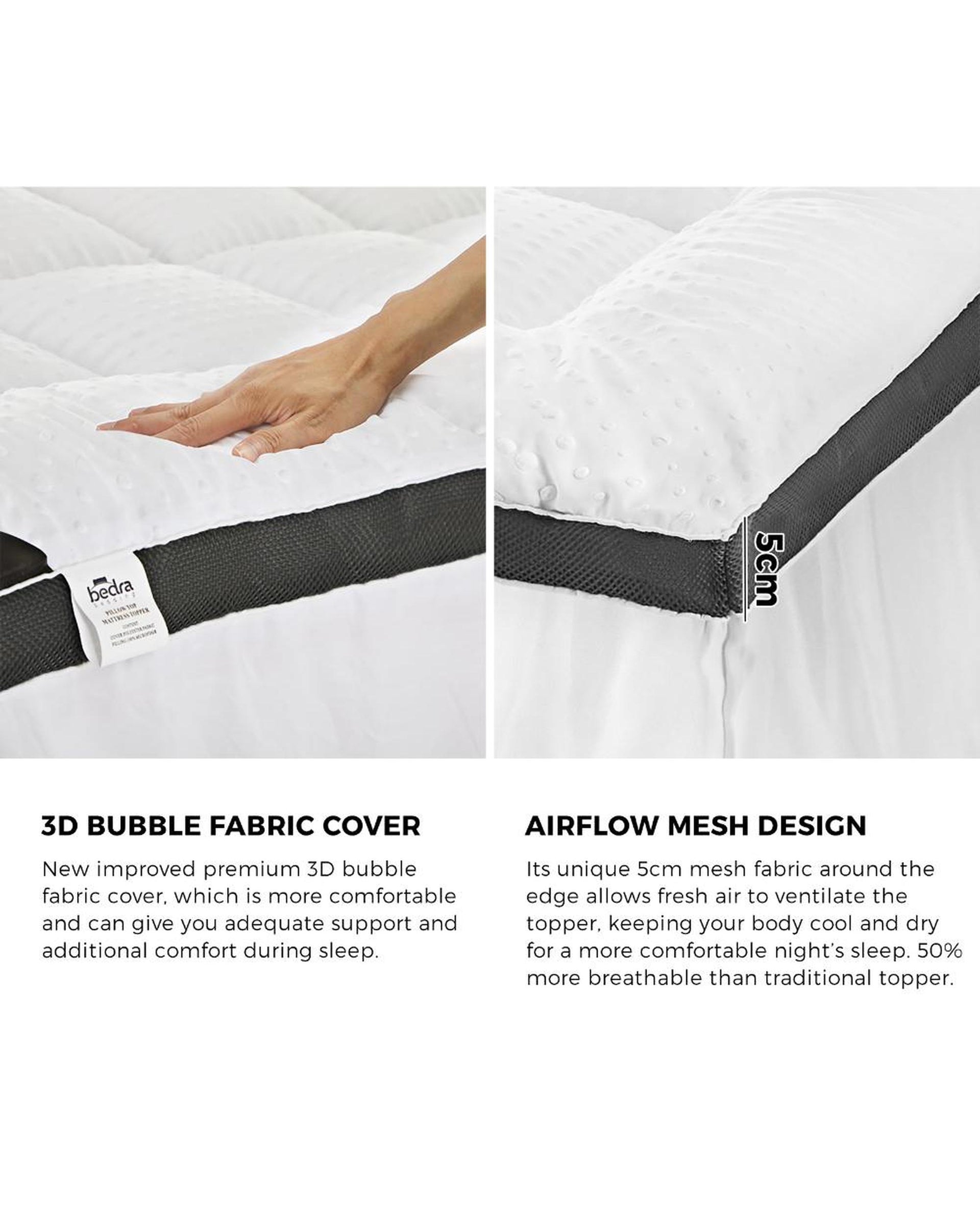Mattress Topper Pillowtop Airflow Mesh 5cm Bedra