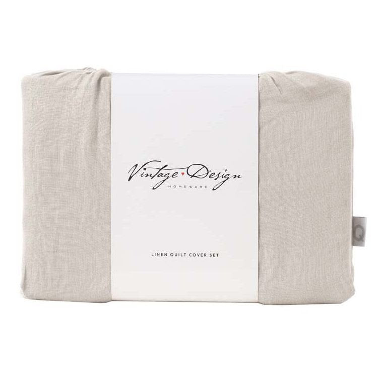 Vintage Design Natural 100% Linen Quilt Cover Set Vintage Design