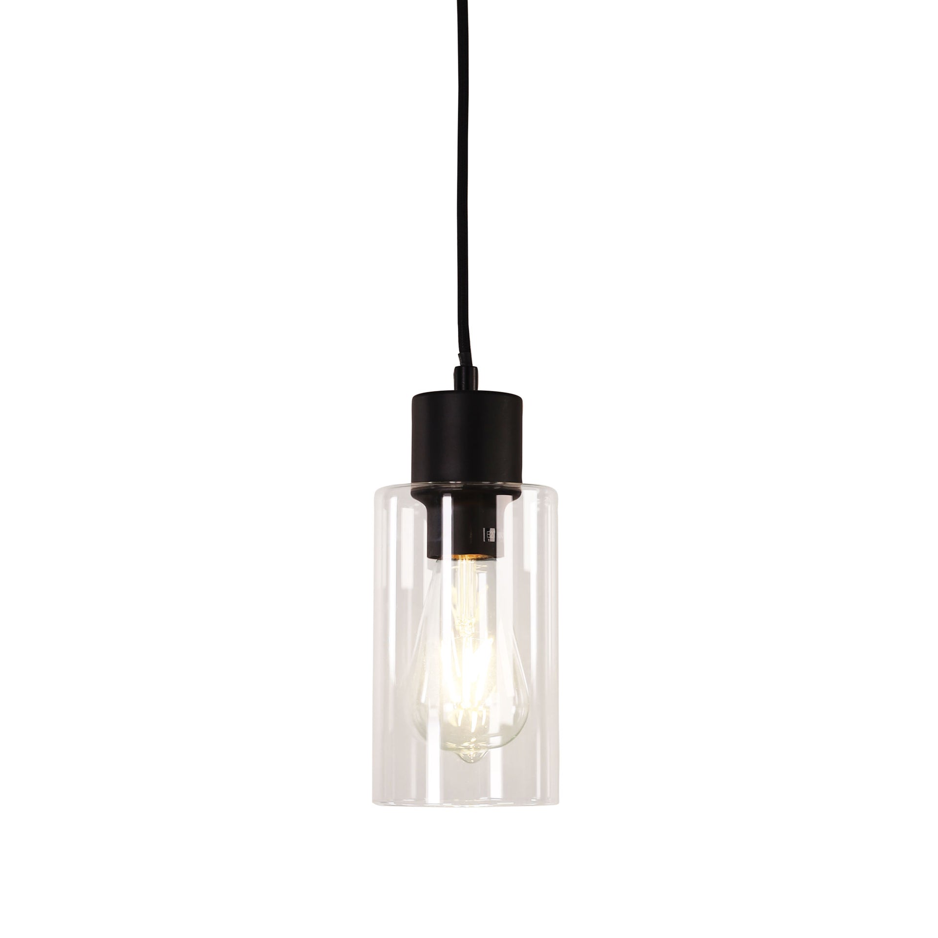 LISA BLACK/CLEAR Cylindrical Clear Glass Pendant