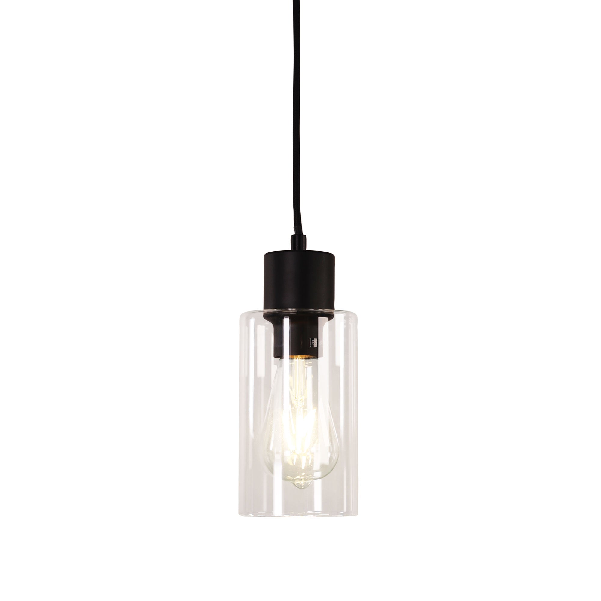 LISA BLACK/CLEAR Cylindrical Clear Glass Pendant
