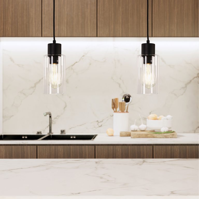 LISA BLACK/CLEAR Cylindrical Clear Glass Pendant