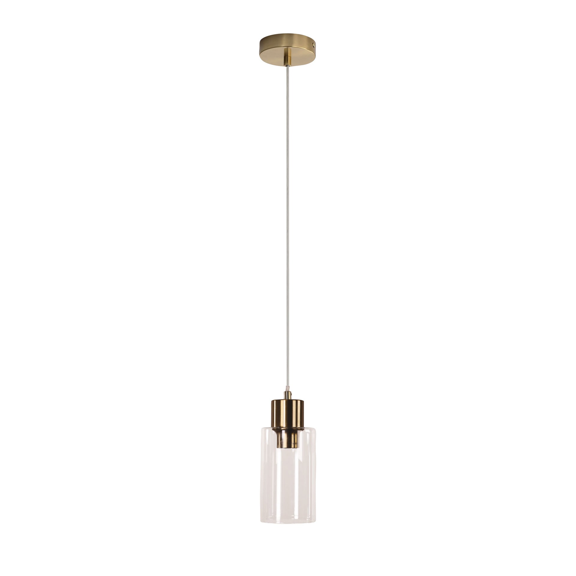 LISA SAT BRASS/CLEAR Cylindrical Clear Glass Pendant