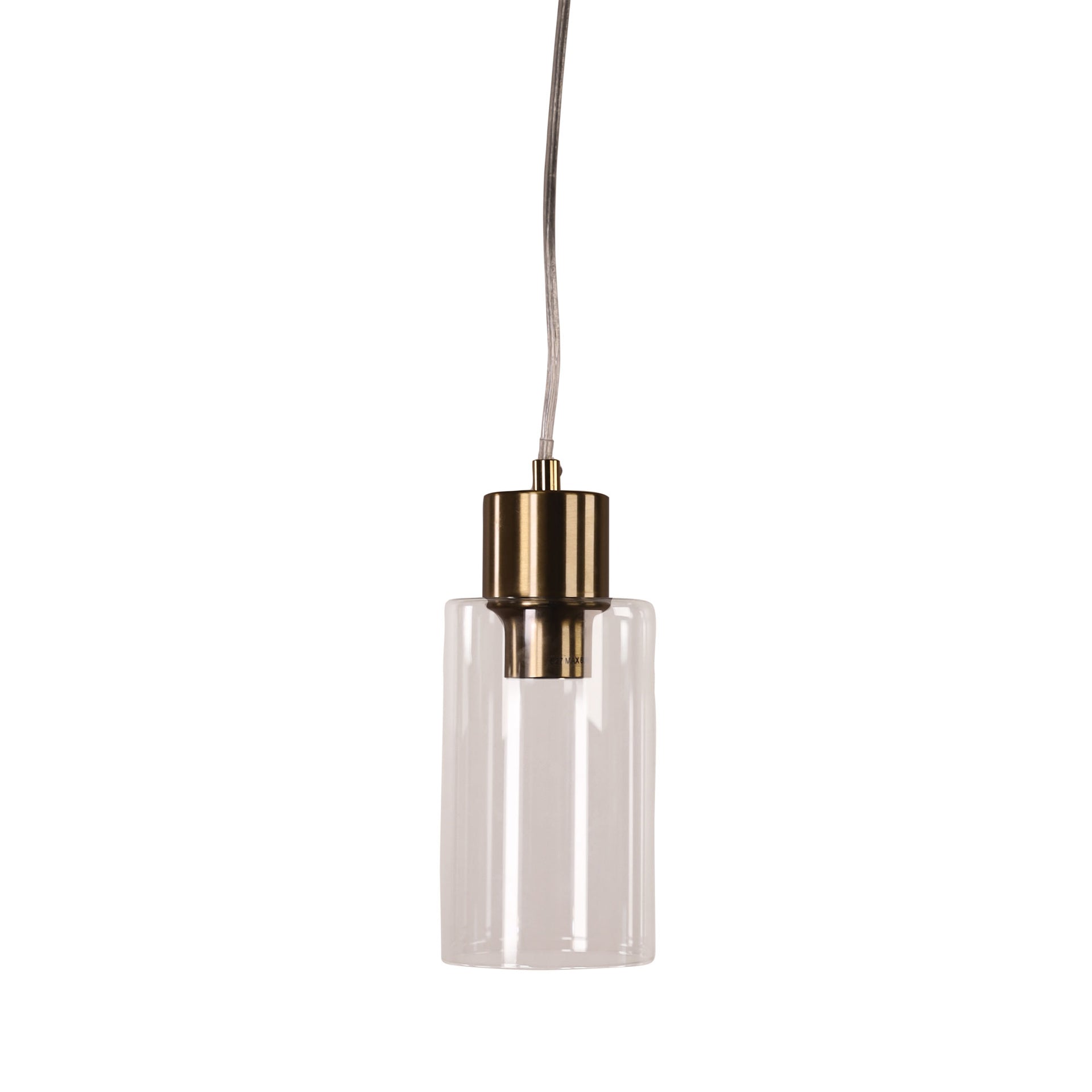 LISA SAT BRASS/CLEAR Cylindrical Clear Glass Pendant