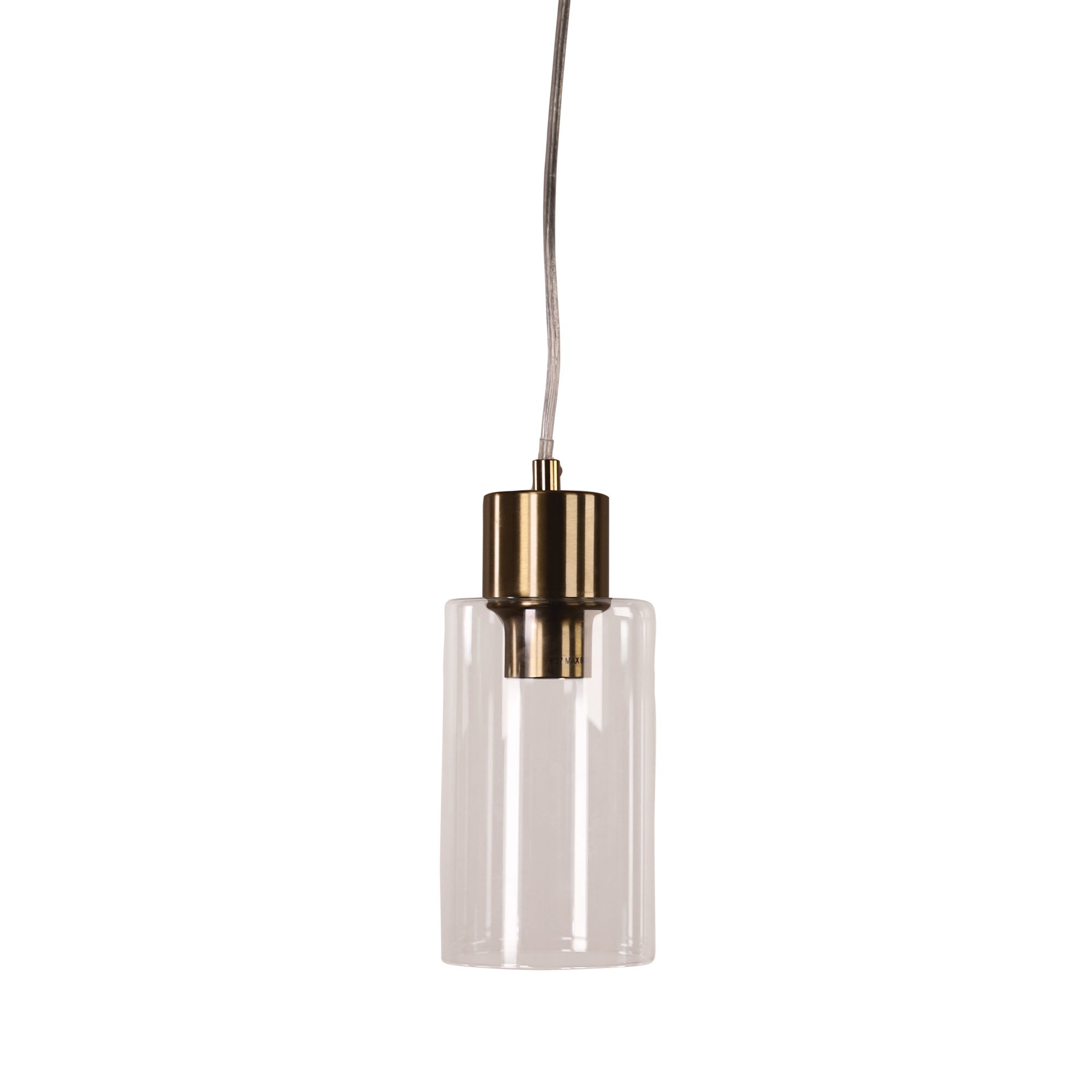 LISA SAT BRASS/CLEAR Cylindrical Clear Glass Pendant