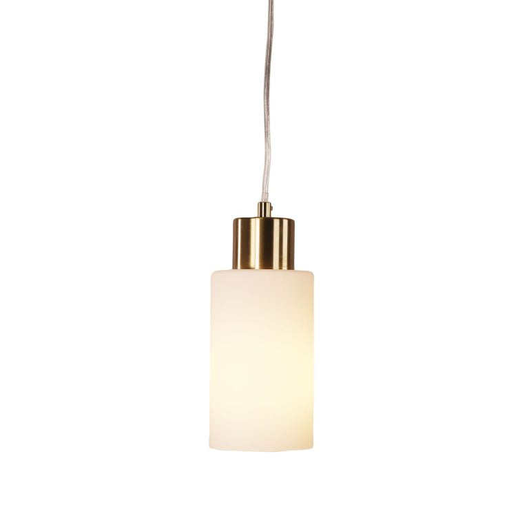 LISA SAT BRASS/OPAL Cylindrical Opal Glass Pendant