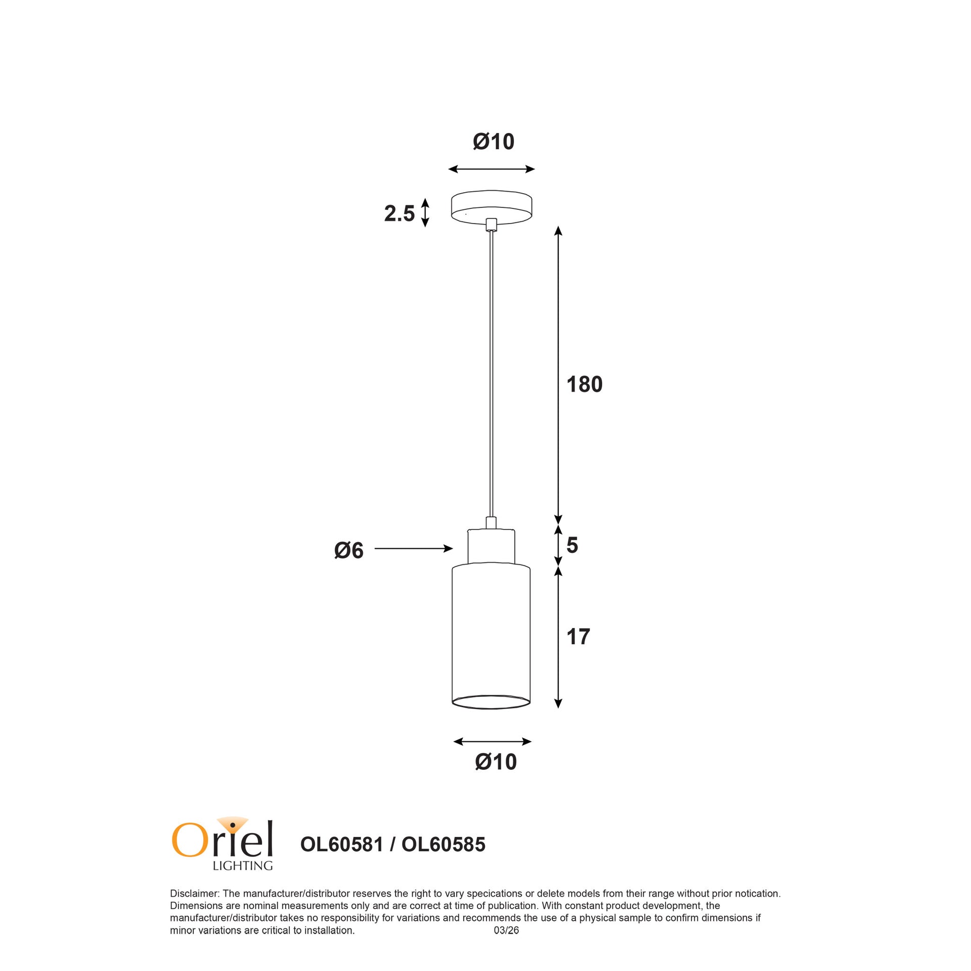LISA SAT BRASS/OPAL Cylindrical Opal Glass Pendant