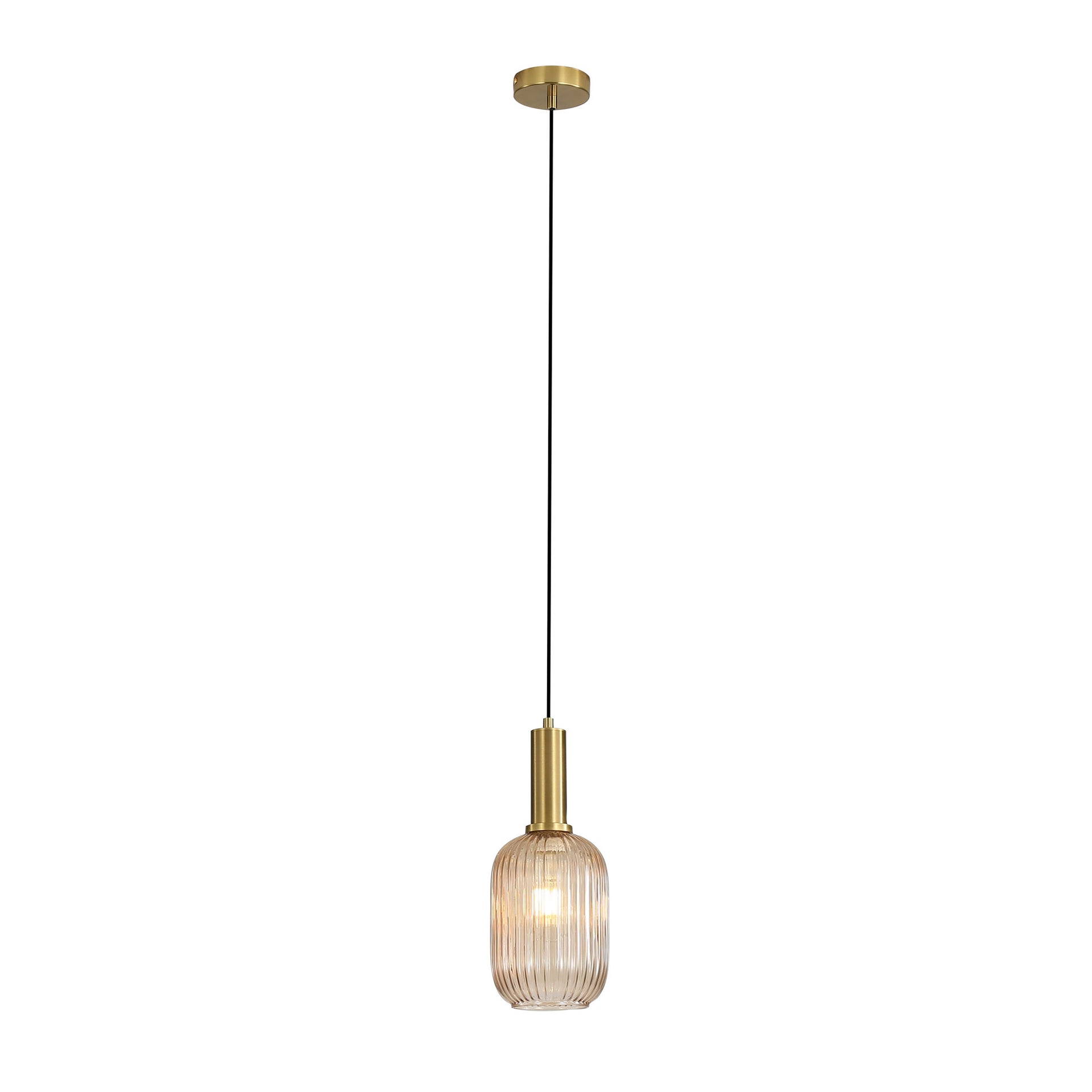 Oriel Lighting Luxe.130 Amber Ribbed Glass Pendant