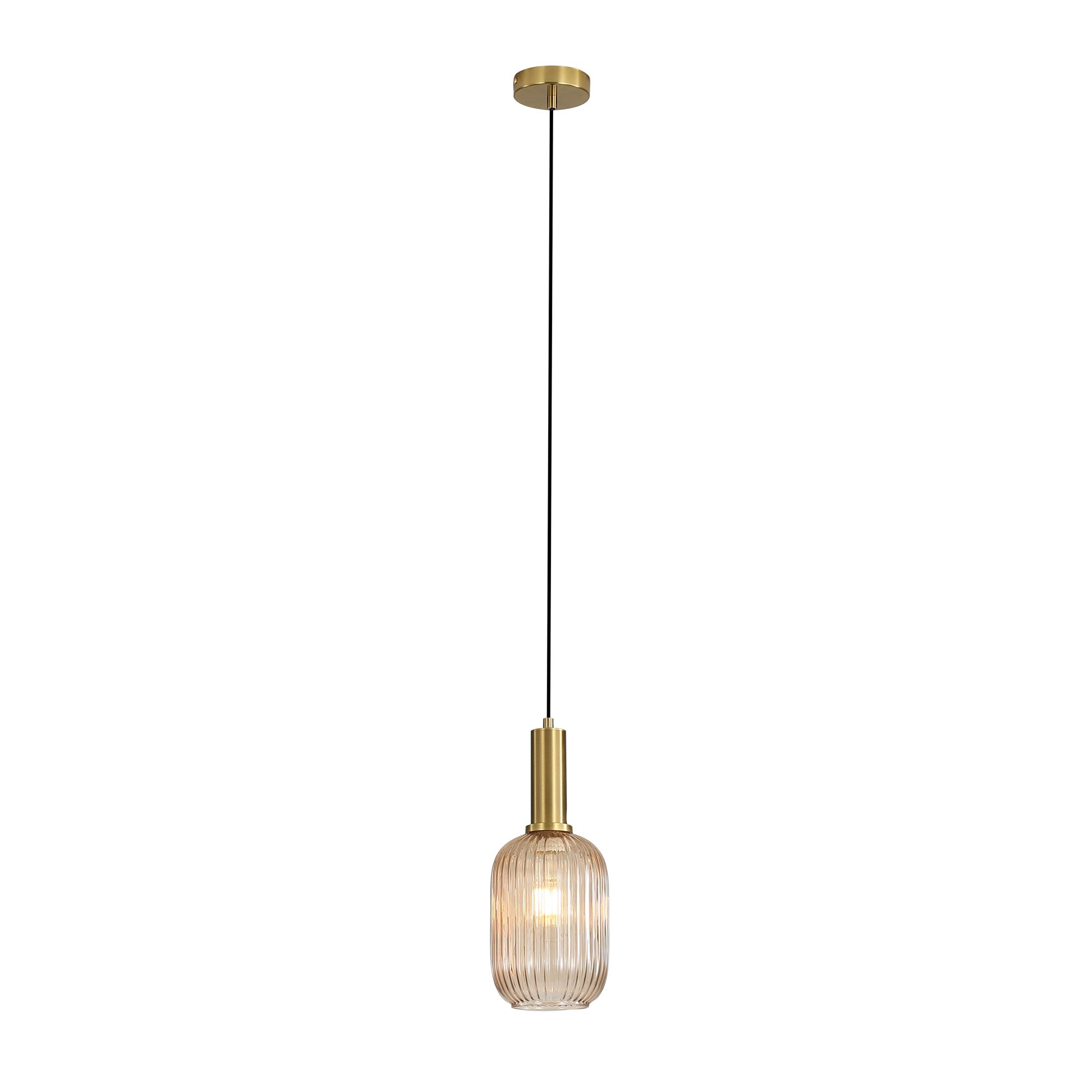 Oriel Lighting Luxe.130 Amber Ribbed Glass Pendant