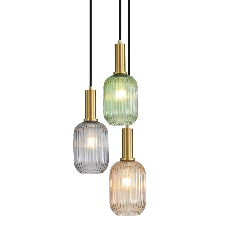 Oriel Lighting Luxe Trilight 3Lt Ribbed Glass Pendant
