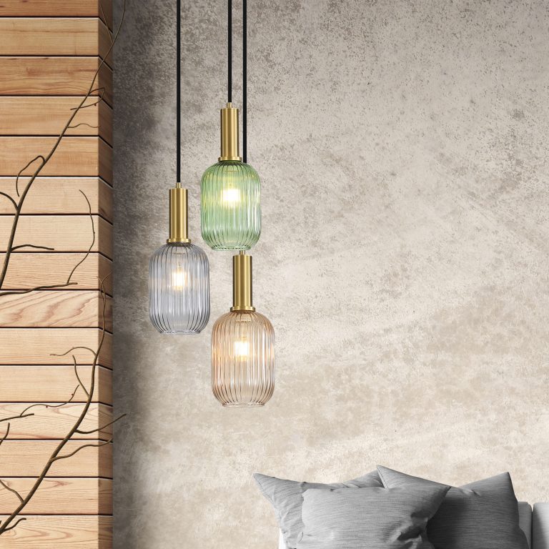 Oriel Lighting Luxe Trilight 3Lt Ribbed Glass Pendant