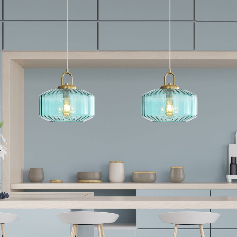 Oriel Lighting Clarise Blue Geometric Glass Pendant