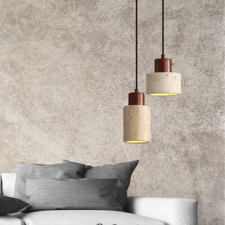 TIBUR.100 Travertine and Wood Pendant