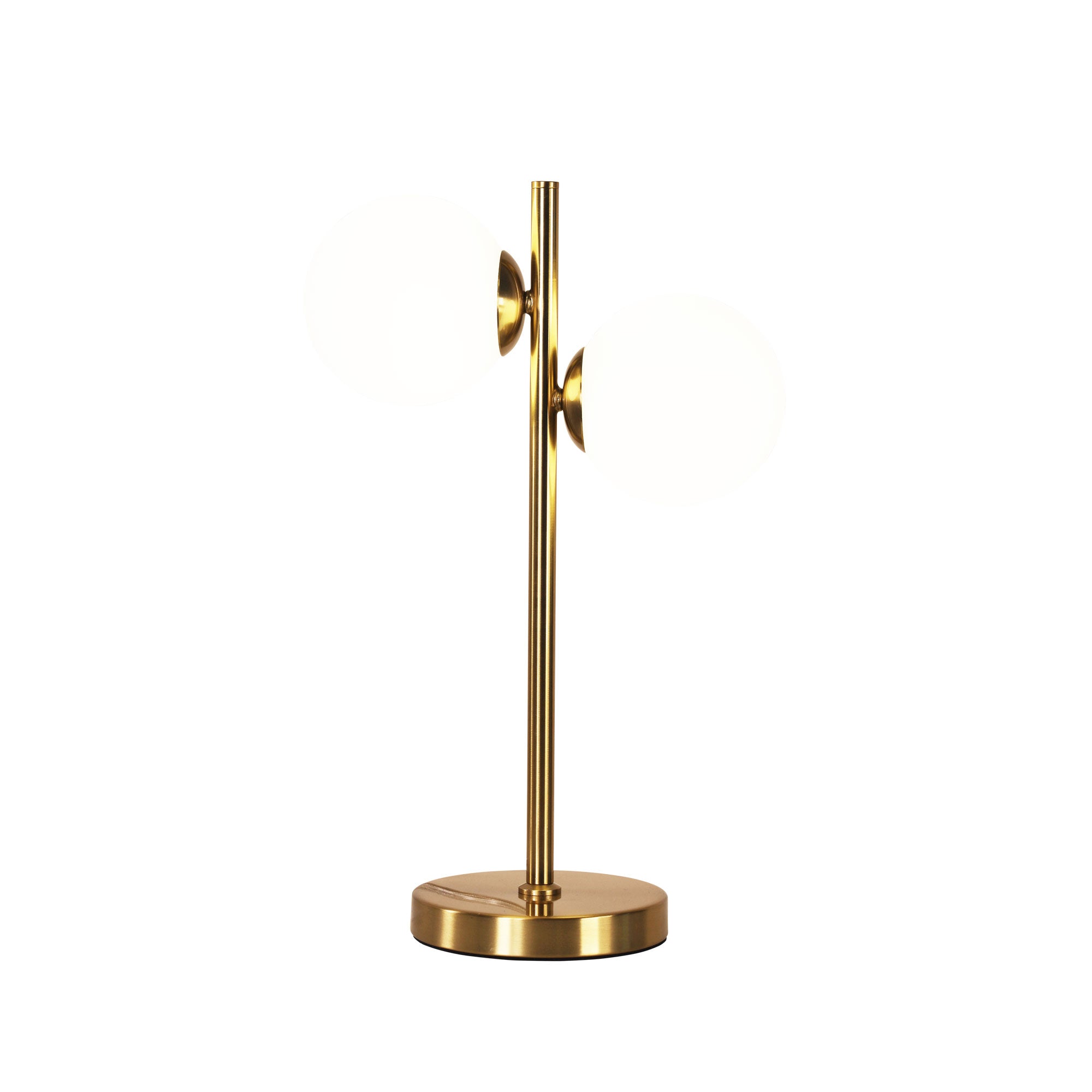 VALCROSS 2LT SATIN BRASS Decorative Table Lamp with Opal Matt Glass Spheres
