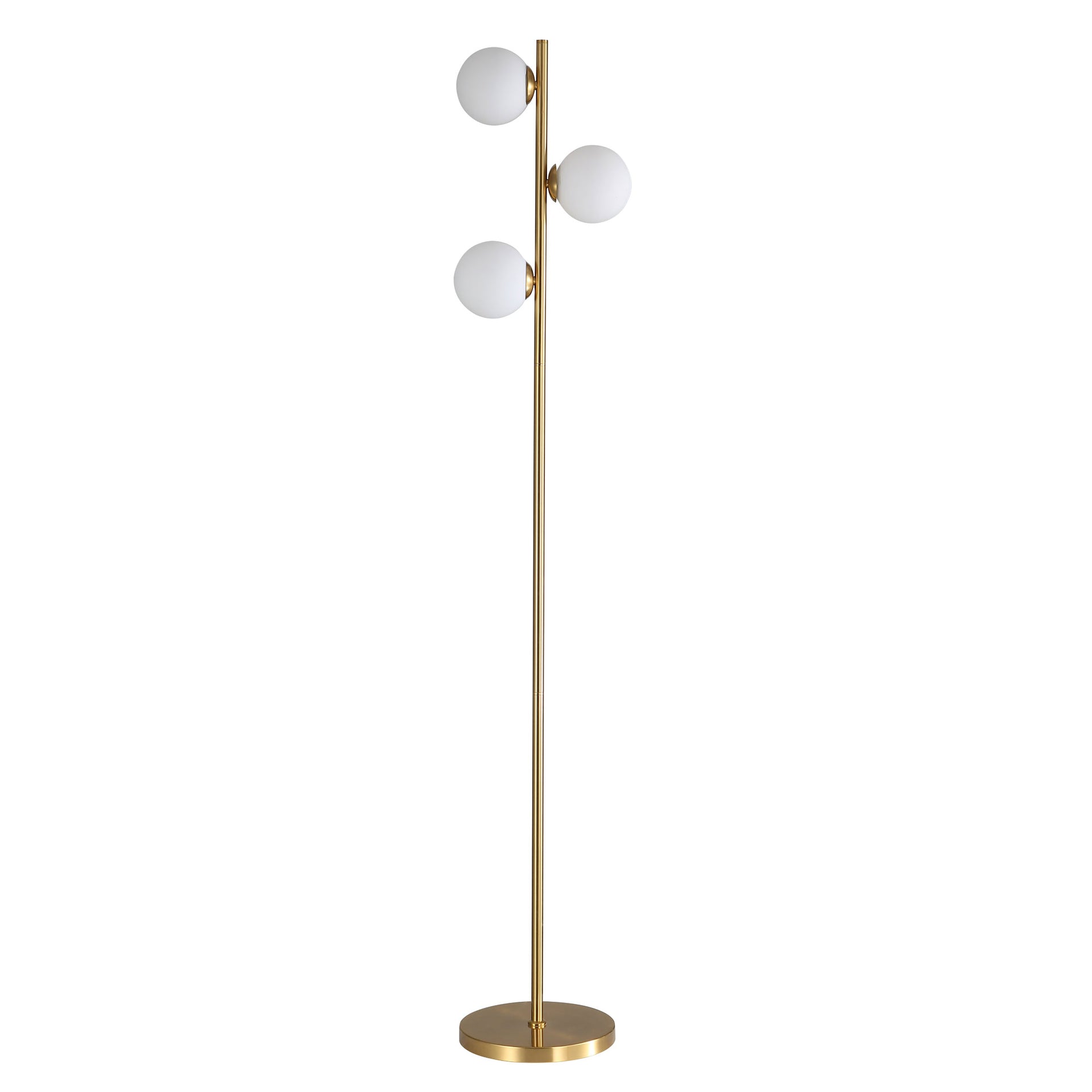 VALCROSS 3LT SATIN BRASS Decorative Floor Lamp with Opal Matt Glass Spheres