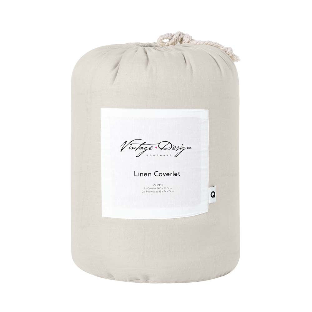 Vintage Design Natural French Linen Coverlet Set Vintage Design