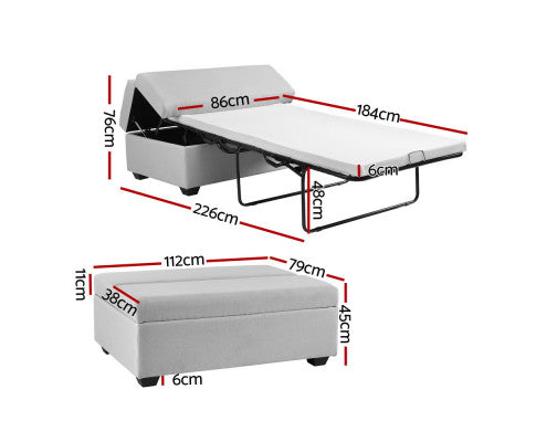 Ottoman Storage Sofa Bed 112cm Foldable Grey Artiss