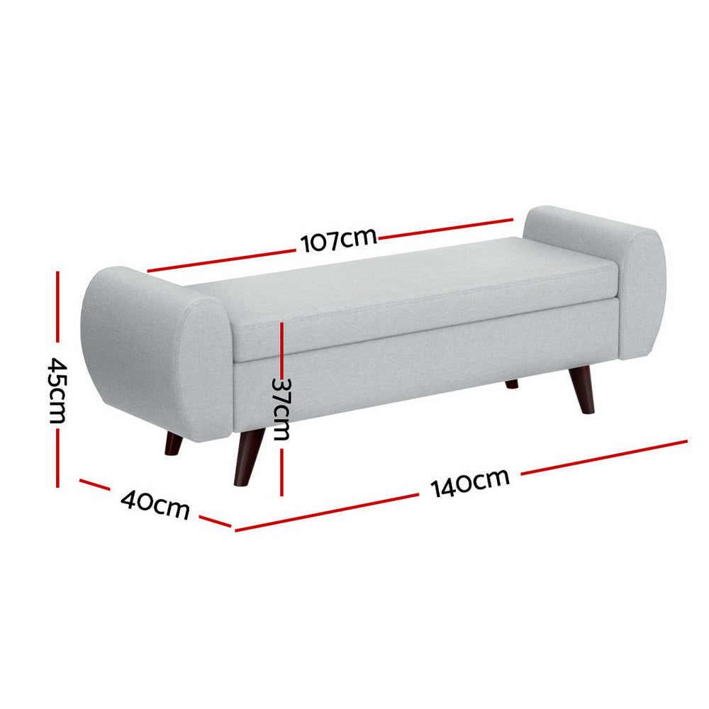 Artiss Storage Ottoman Blanket Box Armrest 140cm Grey Big Bedding Australia
