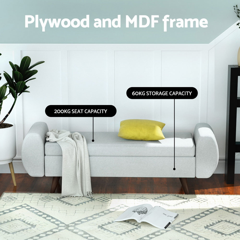 Artiss Storage Ottoman Blanket Box Armrest 140cm Grey Big Bedding Australia