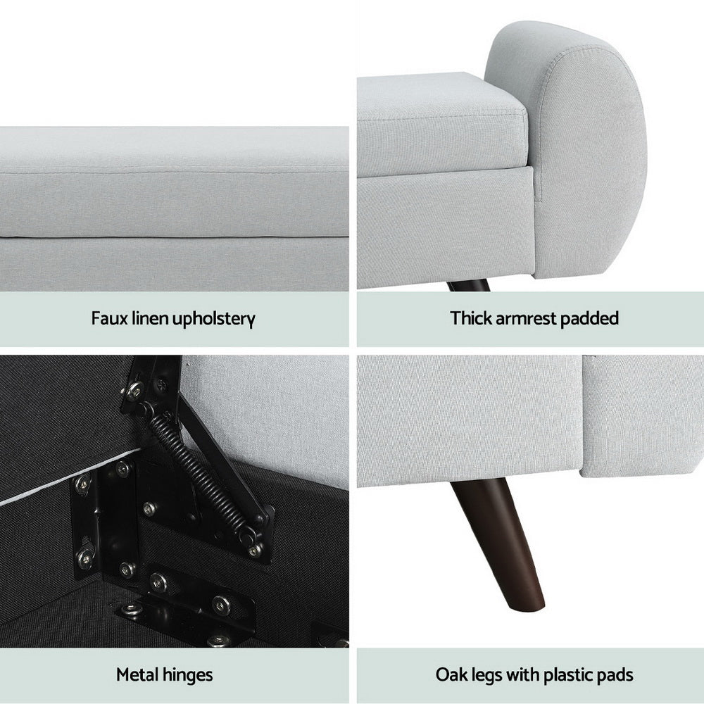 Artiss Storage Ottoman Blanket Box Armrest 140cm Grey Big Bedding Australia