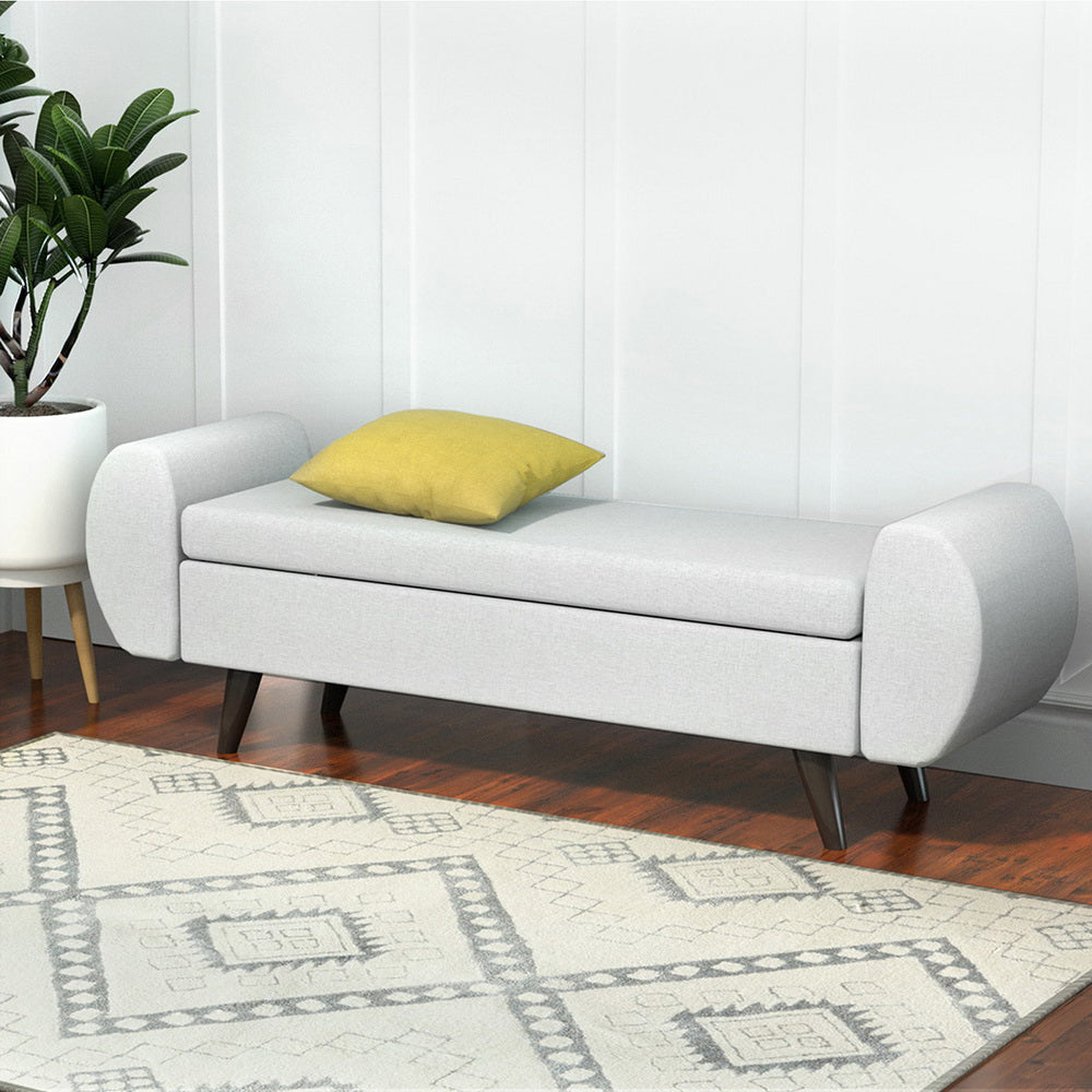 Artiss Storage Ottoman Blanket Box Armrest 140cm Grey Big Bedding Australia