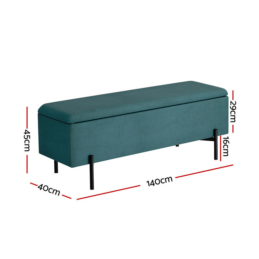 Artiss Storage Ottoman Blanket Box 140cm Velvet Green Big Bedding Australia