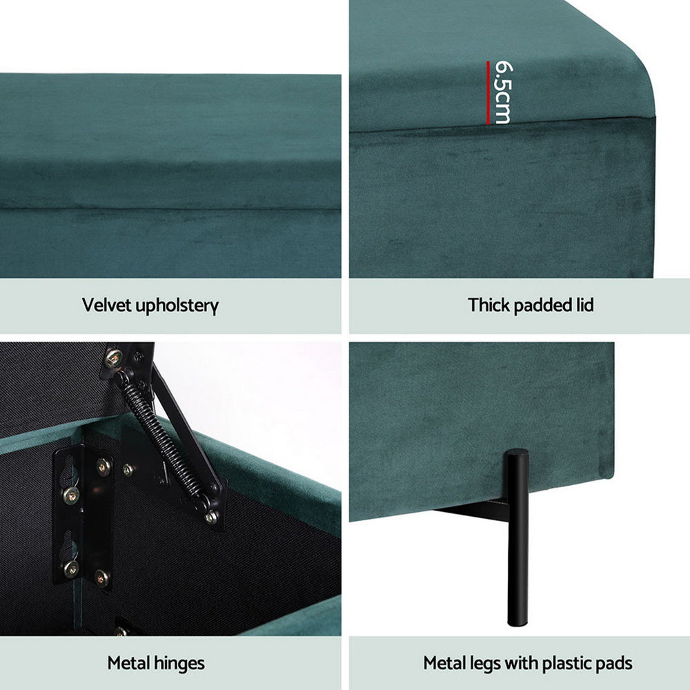 Artiss Storage Ottoman Blanket Box 140cm Velvet Green Big Bedding Australia