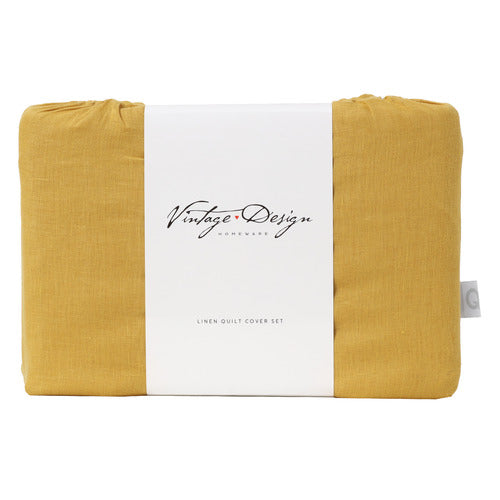 Vintage Design Ochre French Linen Quilt Cover Set Vintage Design