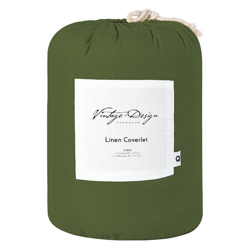 Vintage Design Olive French Linen Coverlet Set Vintage Design