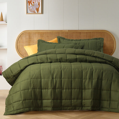 Vintage Design Olive French Linen Coverlet Set Vintage Design