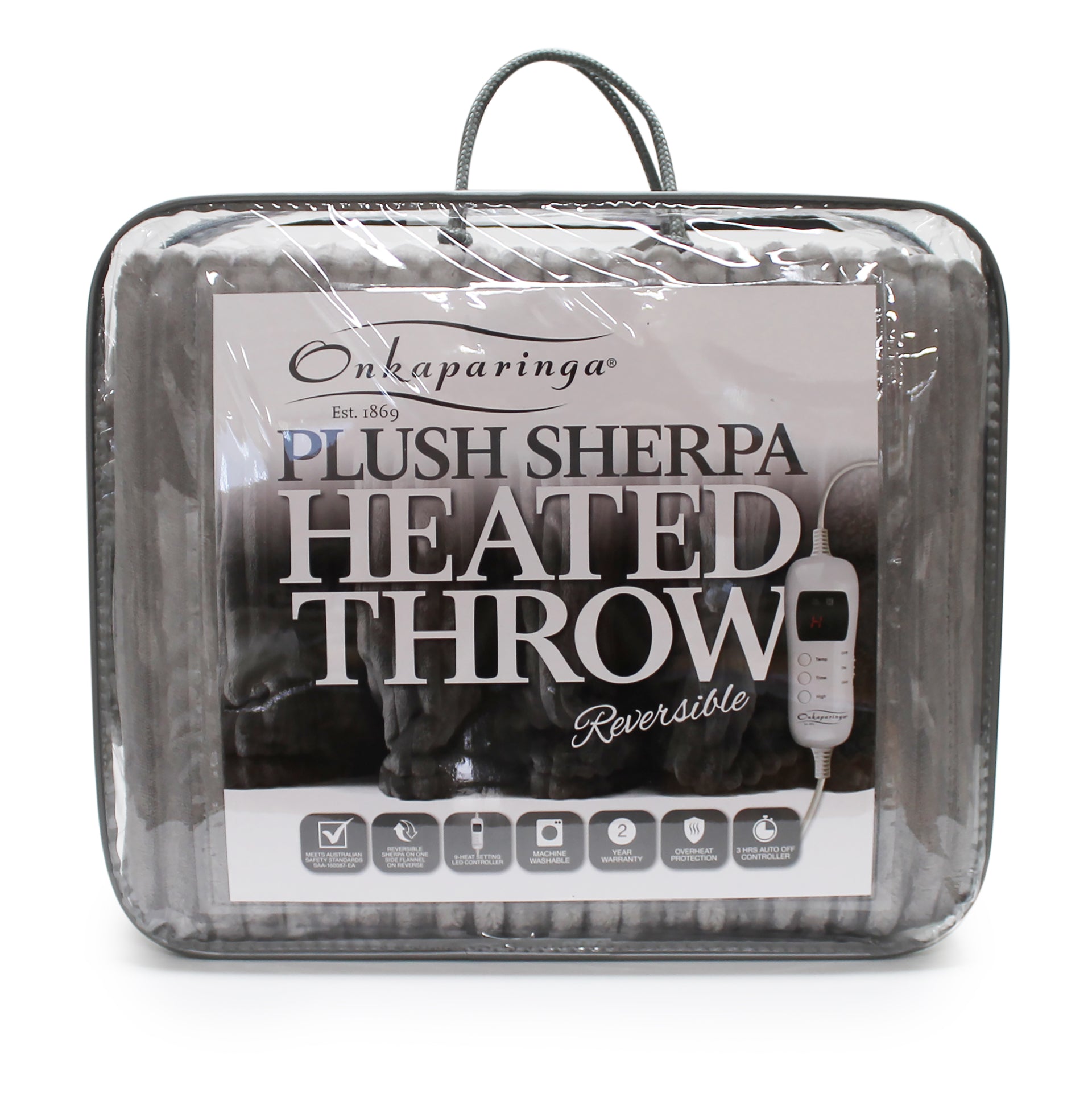Onkaparinga Sherpa Plush Heated Grey Throw