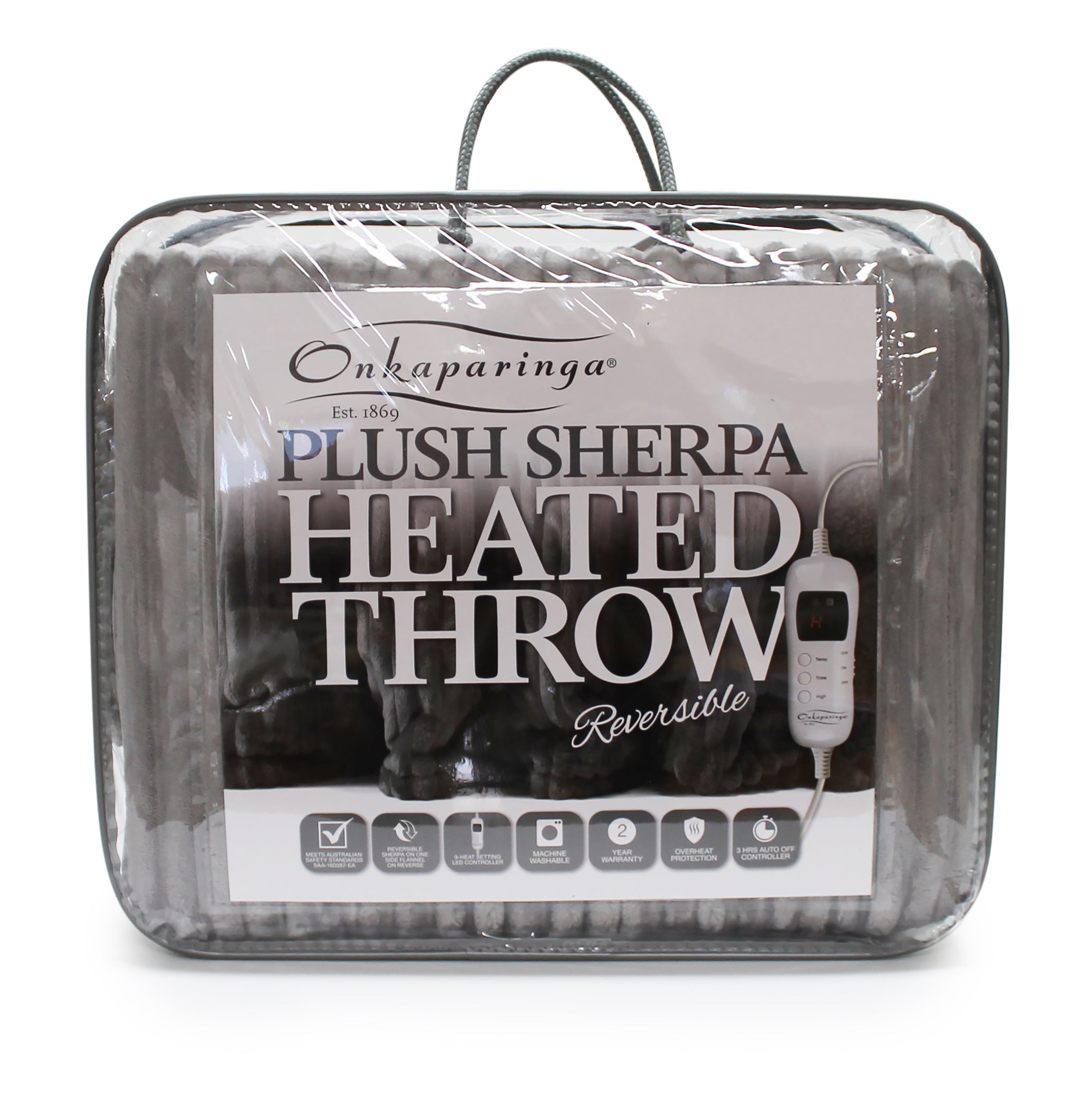 Onkaparinga Sherpa Plush Heated Grey Throw