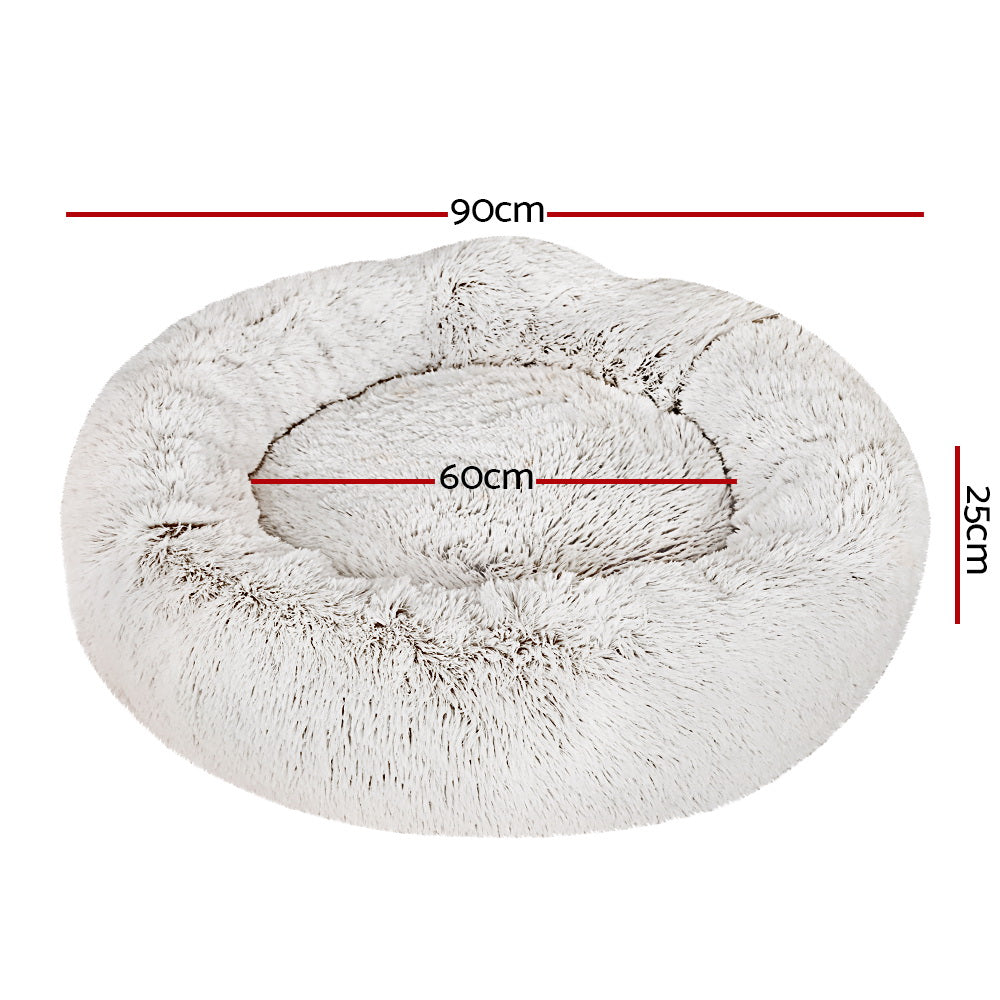 i.Pet Pet Bed Dog Cat 90cm Large Calming Soft Plush White Brown Big Bedding Australia