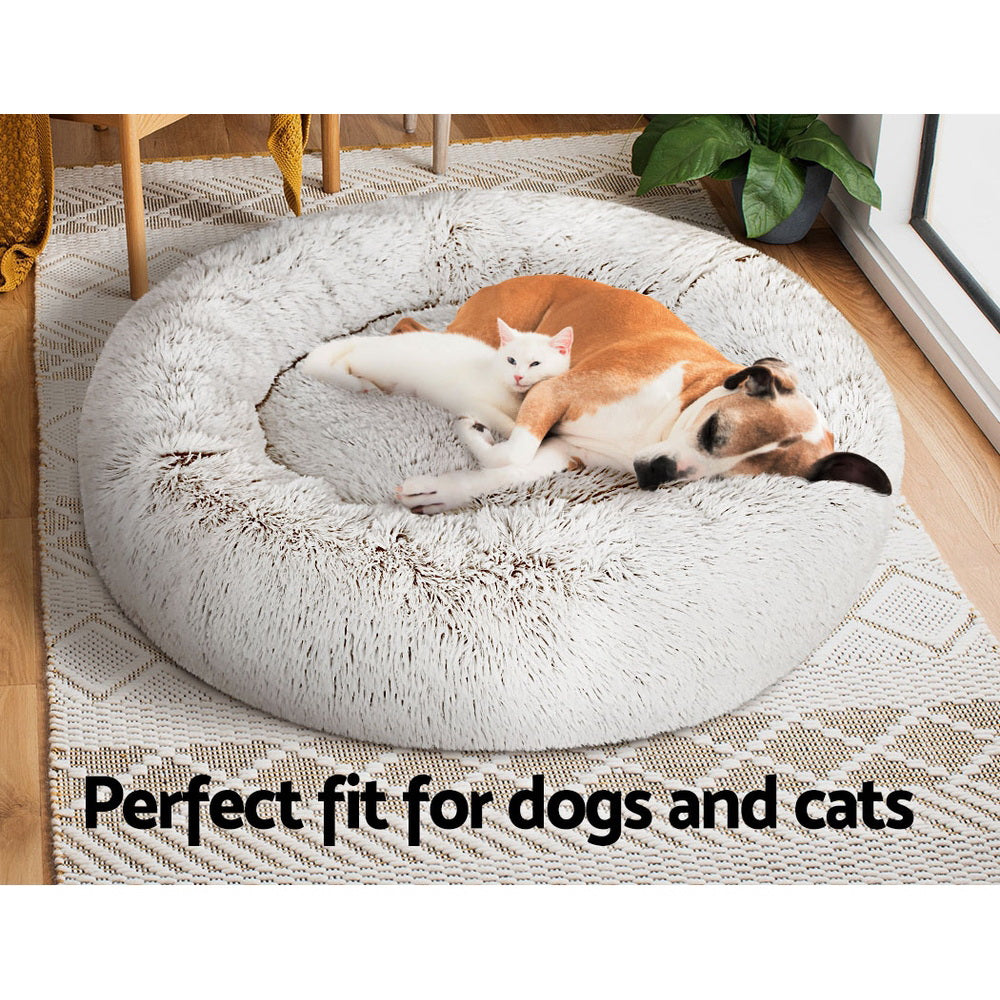 i.Pet Pet Bed Dog Cat 90cm Large Calming Soft Plush White Brown Big Bedding Australia