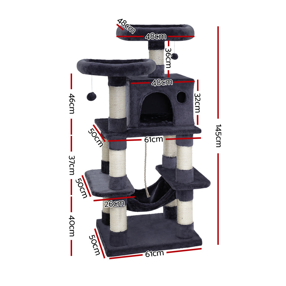 i.Pet Cat Tree 145cm Tower Scratching Post Scratcher Wood Condo House Large Bed Big Bedding Australia